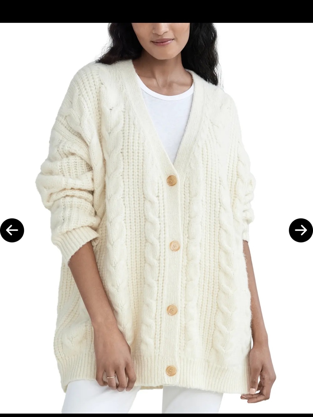 Jenni Kayne Cream Cable Knit V-Neck Cocoon Button Cardigan medium Sweater